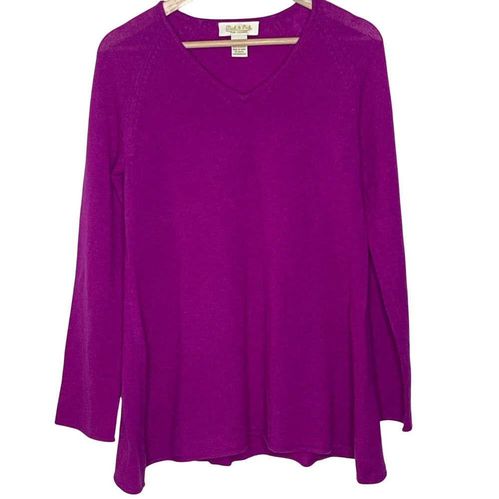 Peck & Peck 100% Pure Cashmere V-Neck‎ Sweater Magenta Purple 2-Ply Luxury Soft